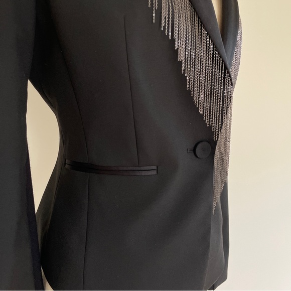 BCBG Maxazria Black Chain Fringe Embellished Lapel Blazer Jacket Tuxedo - Picture 3 of 5